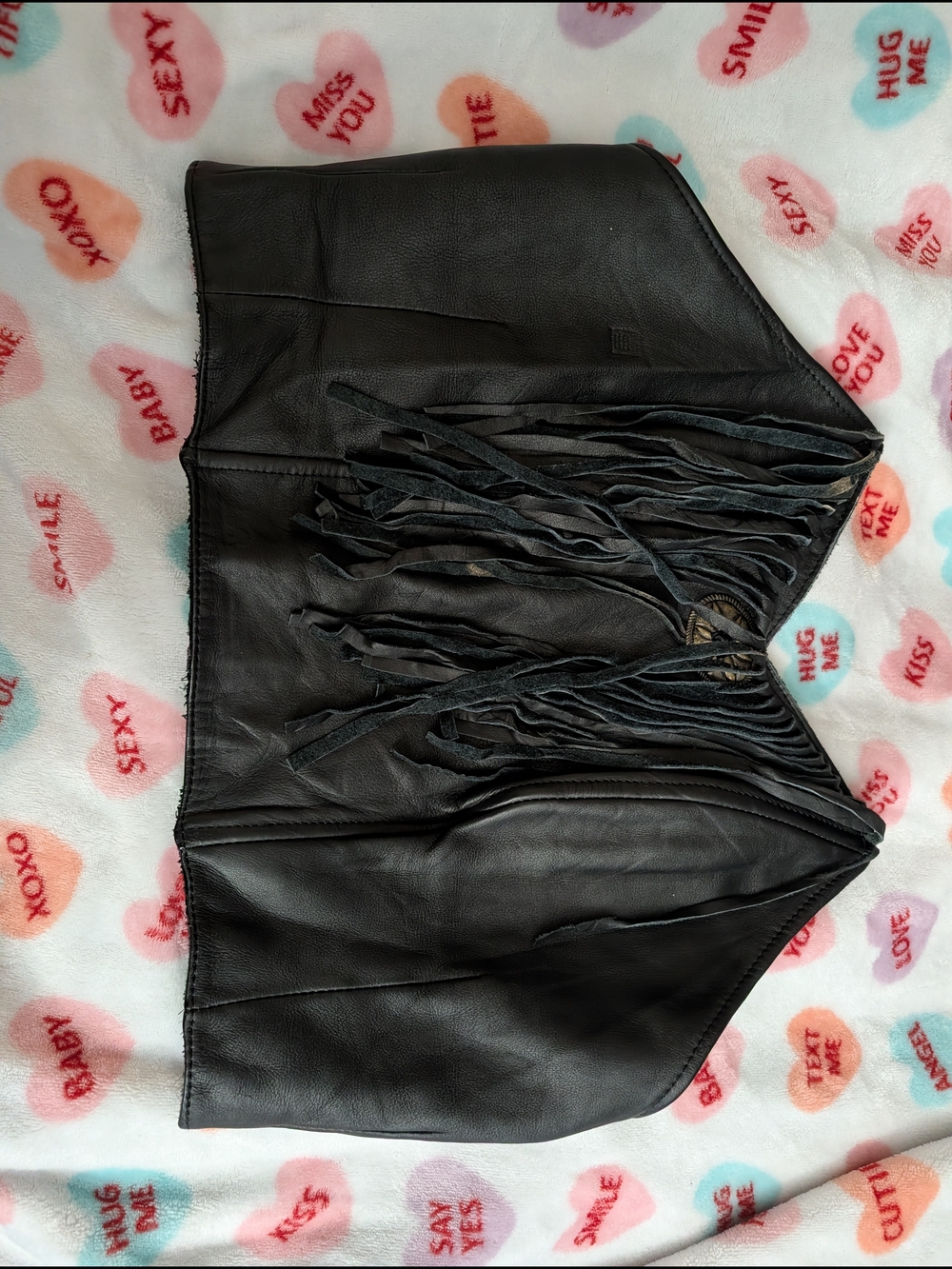 Vintage Harley-Davidson Black Leather Fringe Bustier Top